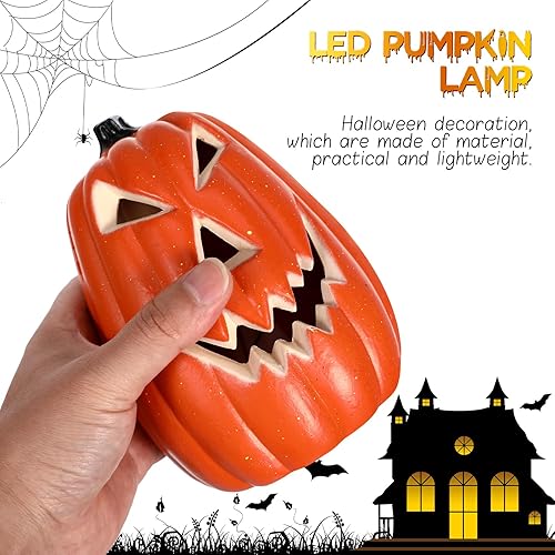 Miniatura 5 de Garneck Linterna LED de calabaza, calabaza de Halloween, linterna Jack-O-Lantern, luz de calavera de calabaza, decoración de Halloween para
