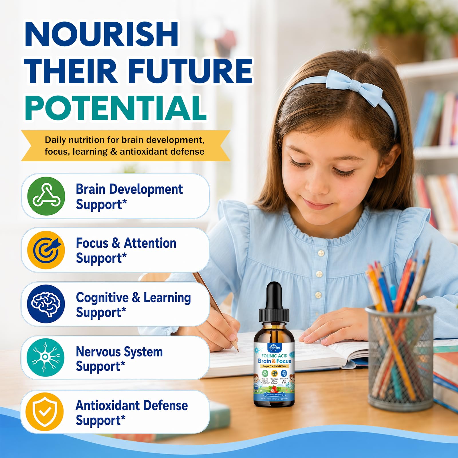 Kids Folinic Acid Drops with DHA, Methyl B12 & P5P B6 for Brain, Focus — Amazon image 3