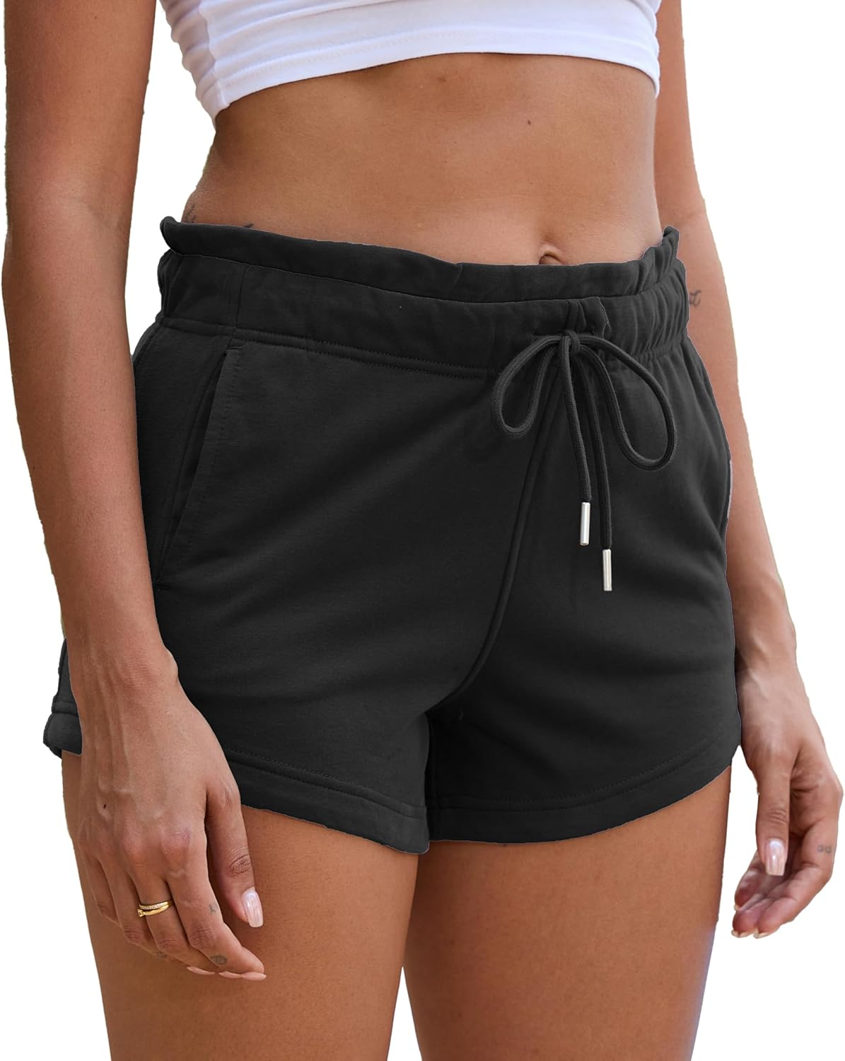 Women’s Sweat Shorts Cotton French Terry Drawstring Summer Workout Casual Lounge Shorts with Pockets
