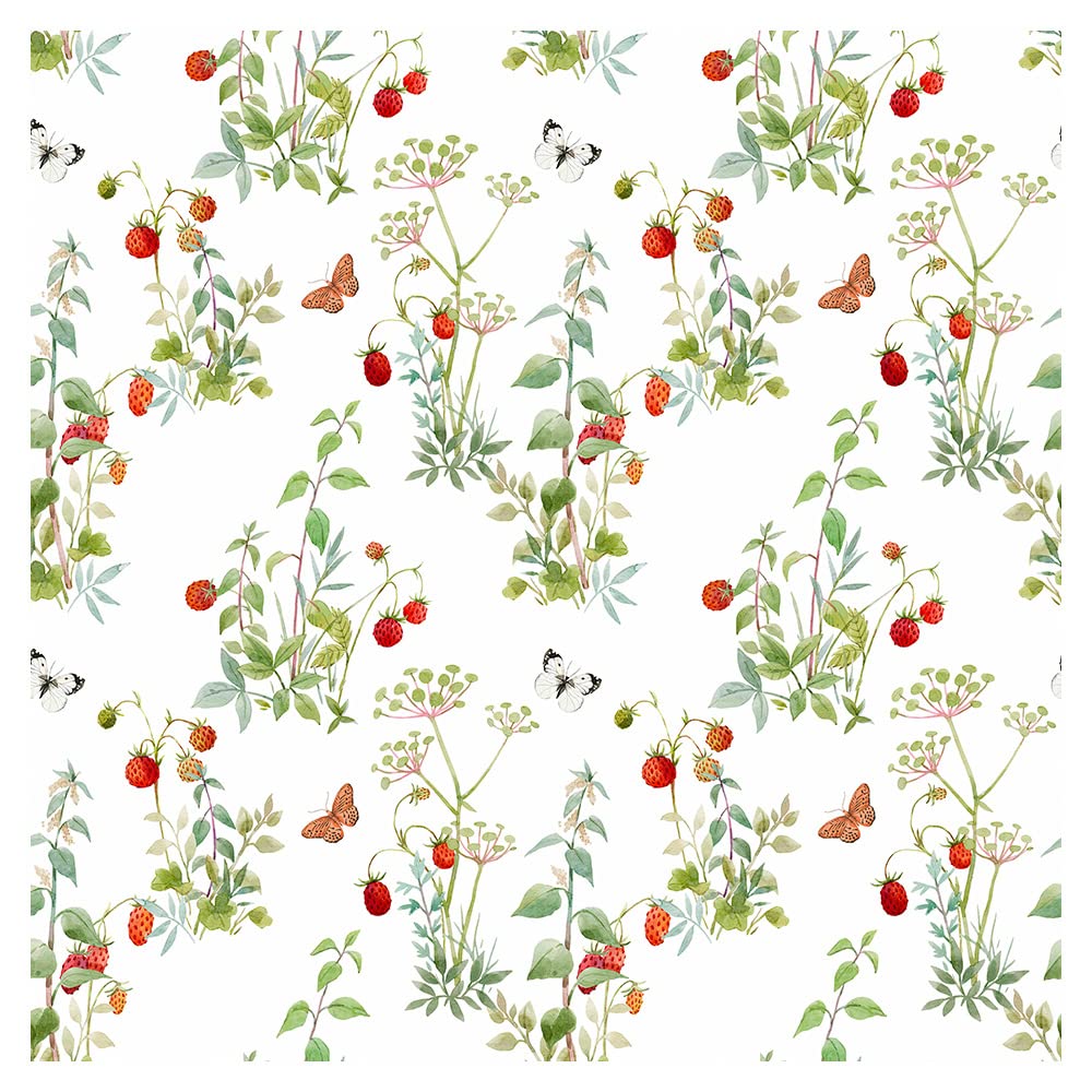 artgeist Wallpaper 19x394 in - Peel and Stick Self-Adhesive Decorative Foil Wall Mural Removable Sticker Print Picture Image Design Home Decor - Nature Butterfly Fruit Strawberry Flowers b-B-10079-j-a