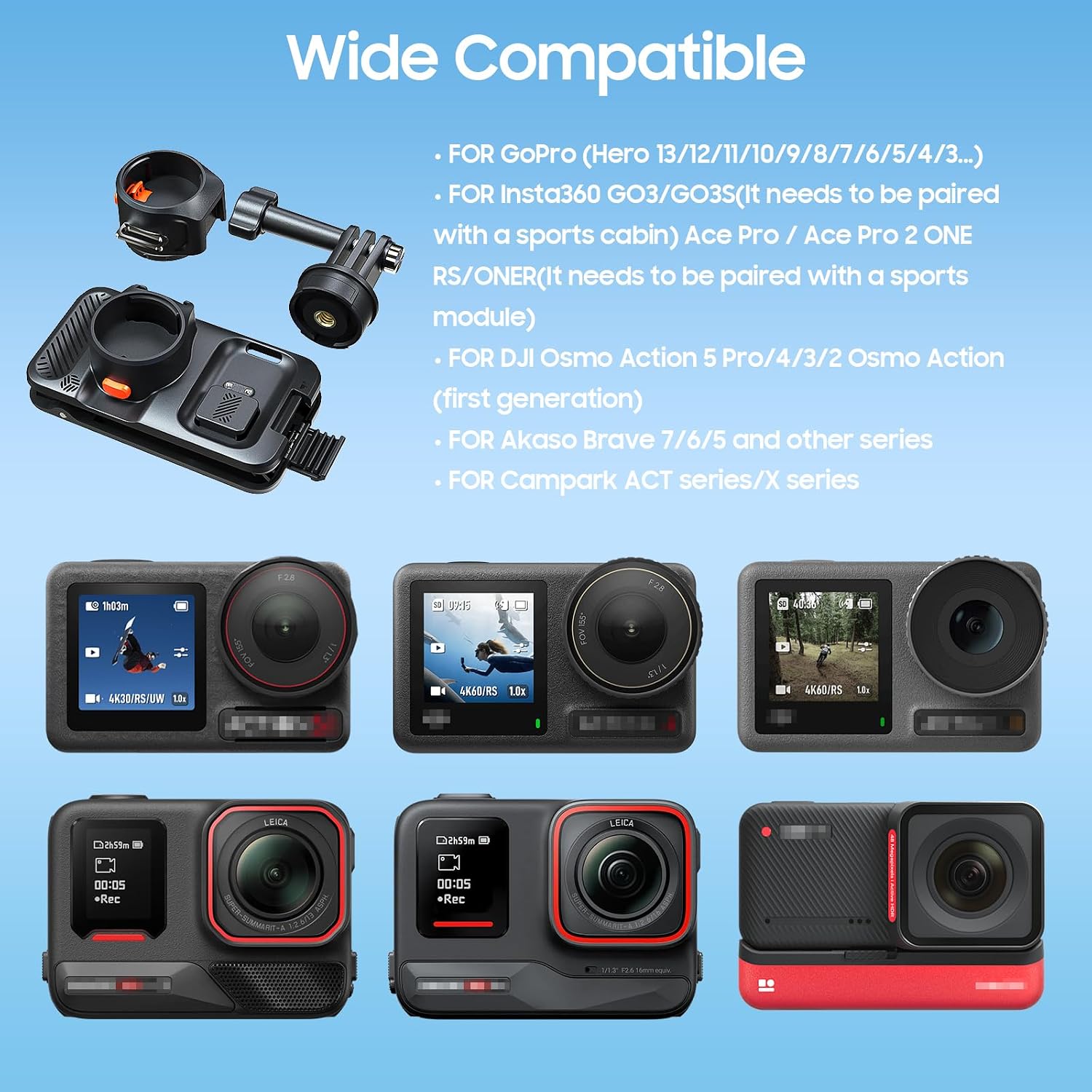 Multi Function Action Camera Mount with Full Accessories, 360° Adjustable Quick Release POV Clip Hands-Free for Shooting Cycling Skiing Hiking Outdoor Vlog for GoPro, DJI Osmo, Insta360