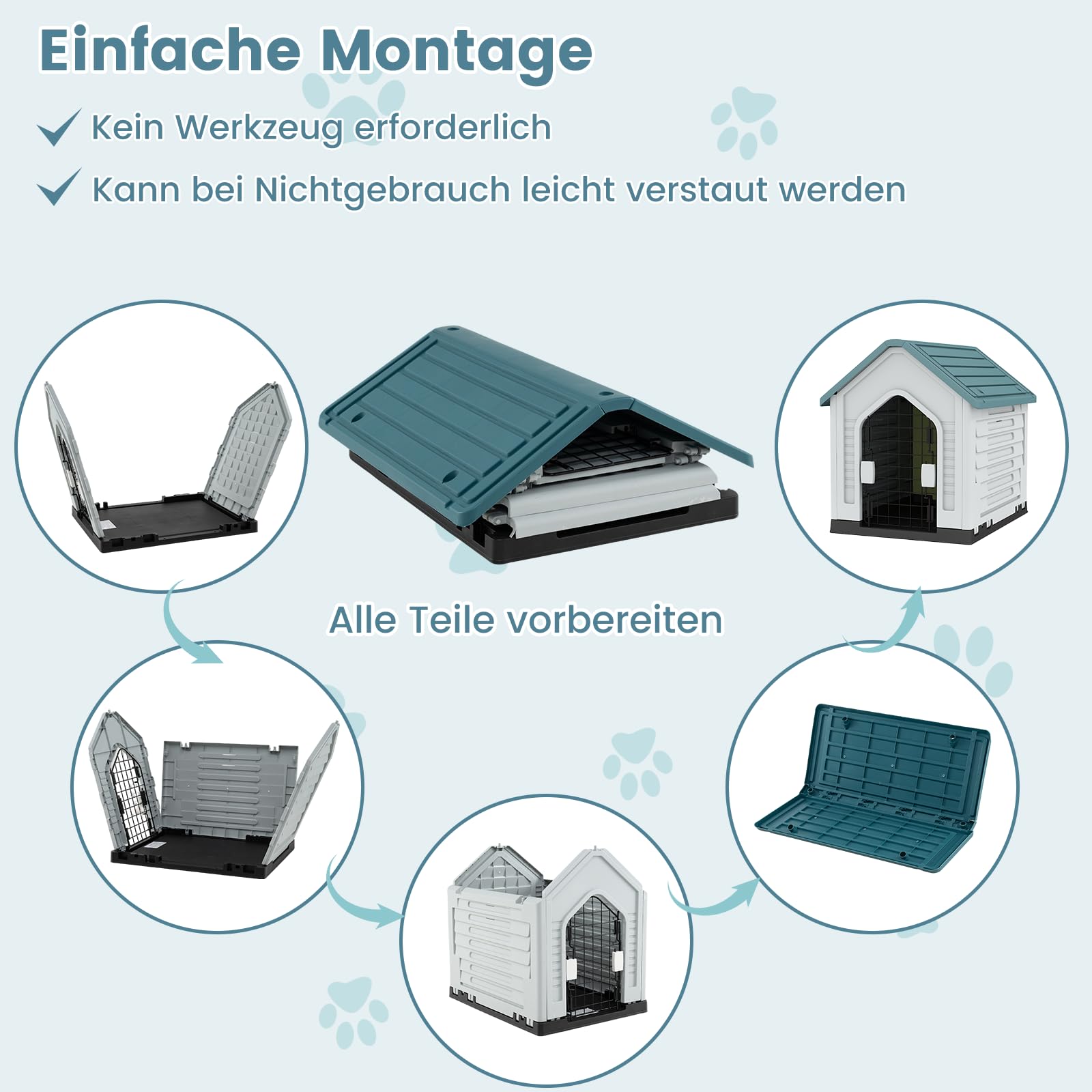 COSTWAY Hundehütte Outdoor, wetterfestes Hundehaus mit abschließbarer Metalltür, Belüftungsschlitzen, geneigtem Dach, Haustierhaus für kleine Hunde & Katzen, Hundekäfig für Indoor (Blau)