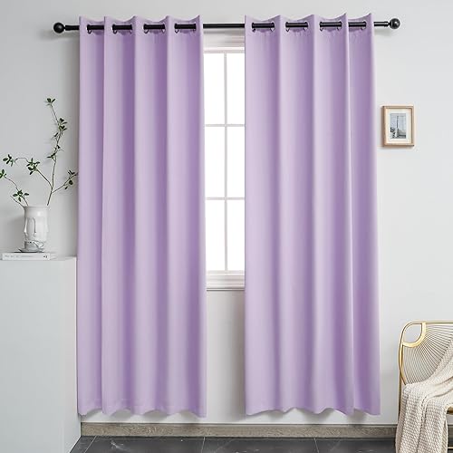 Miniatura 58 de YGO Cortinas opacas lilas para oscurecer la habitación de las niñas, con aislamiento térmico, paneles de cortina para sala de estar, para