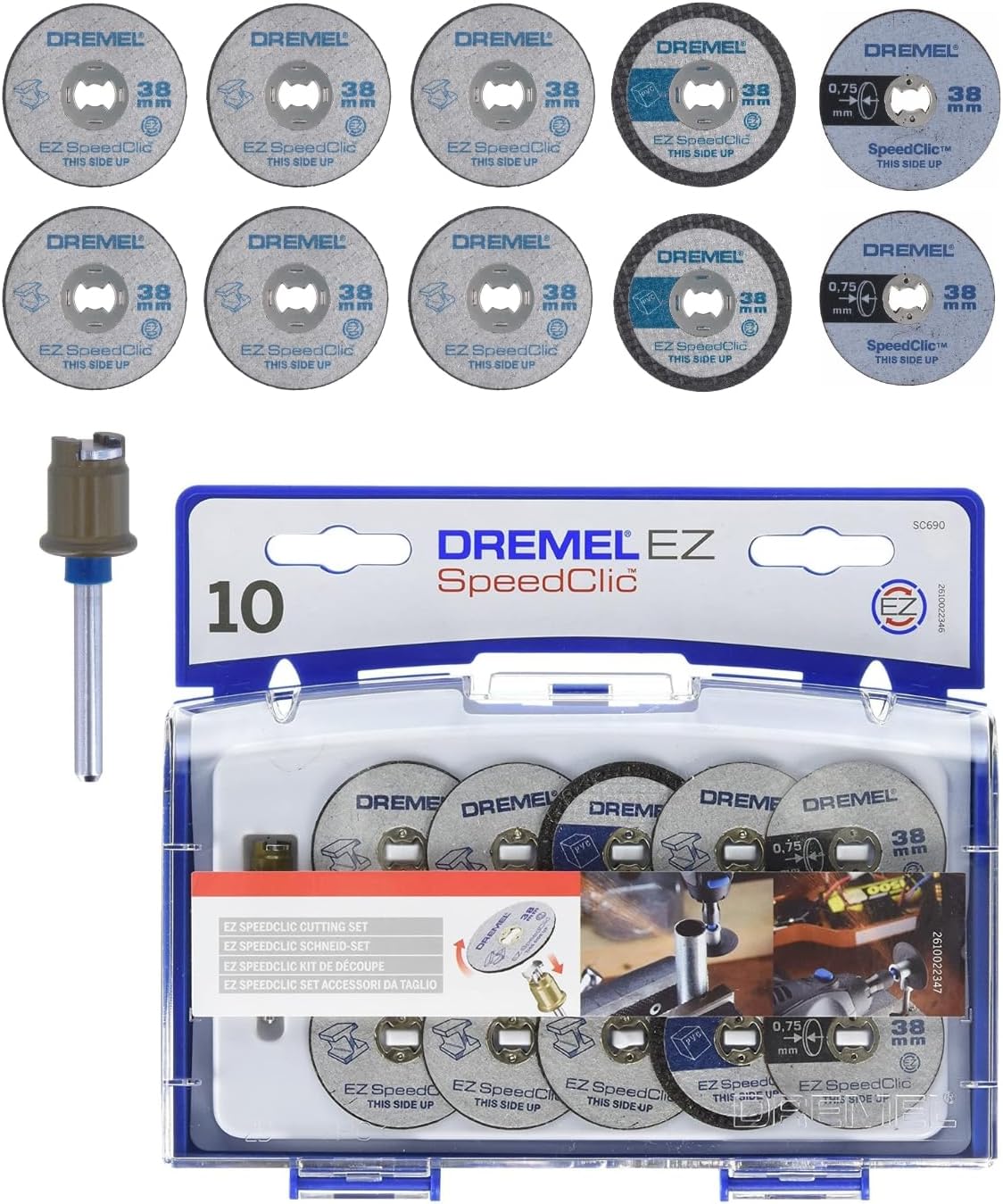 690 EZ SpeedClic Cutting Wheels Set - Accessory Kit with 10 Rotary Tool Cutting Discs and Mandrel