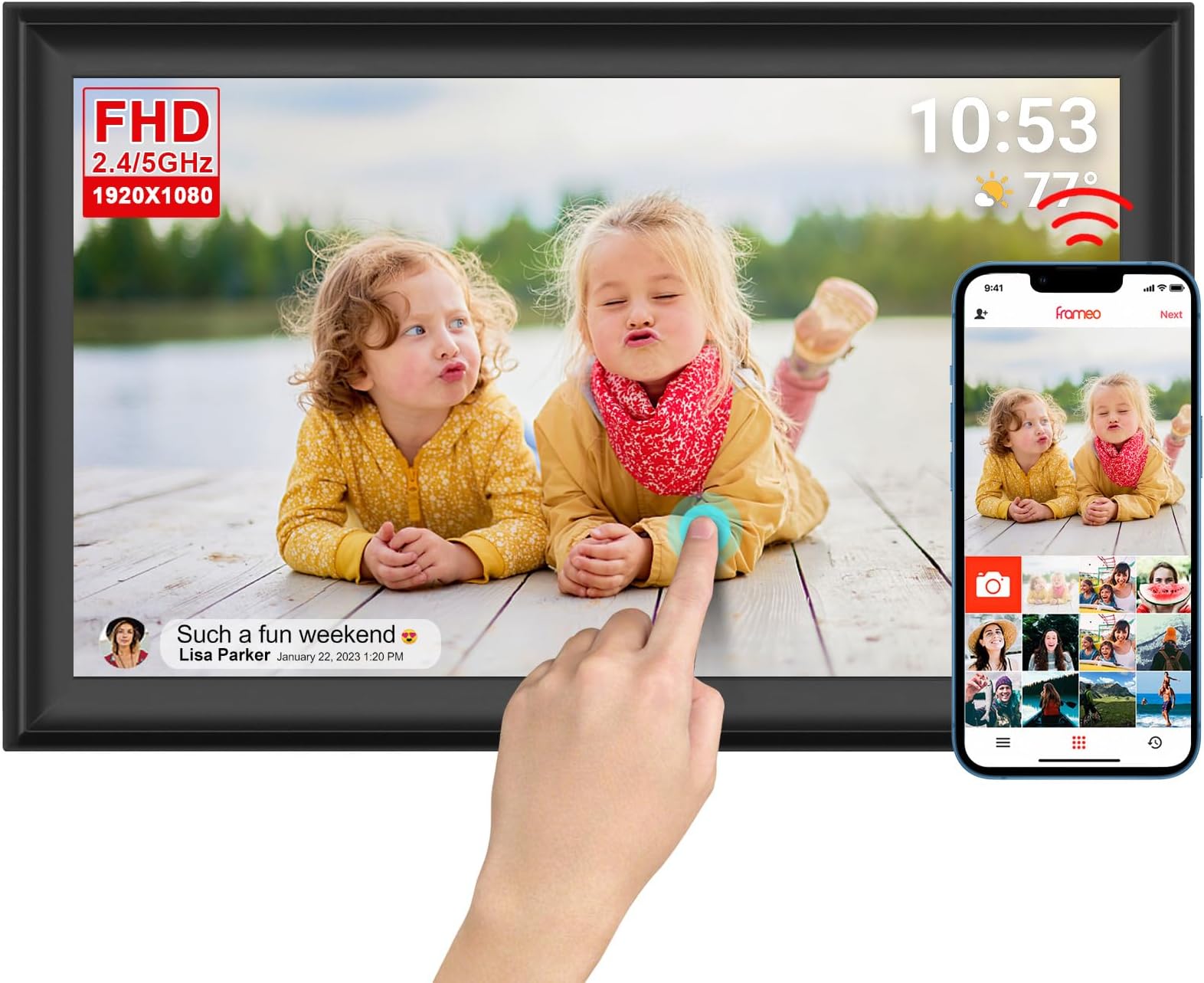 𝟔𝟒𝗚𝗕 FRAMEO Digital Photo Frame, 15.6Inch WiFi Digital