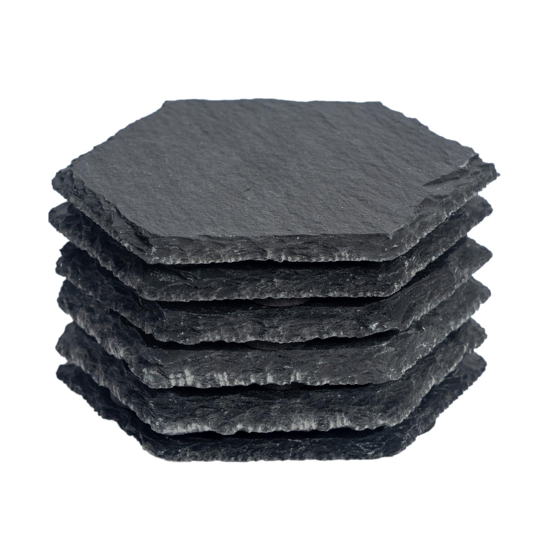 Argon Tableware 6X Hexagonal Slate CoastersDrink Coasters Black Stone Natural Slate Rough Edge Drinks Mat Mug Glass Cup Mats from B&Q