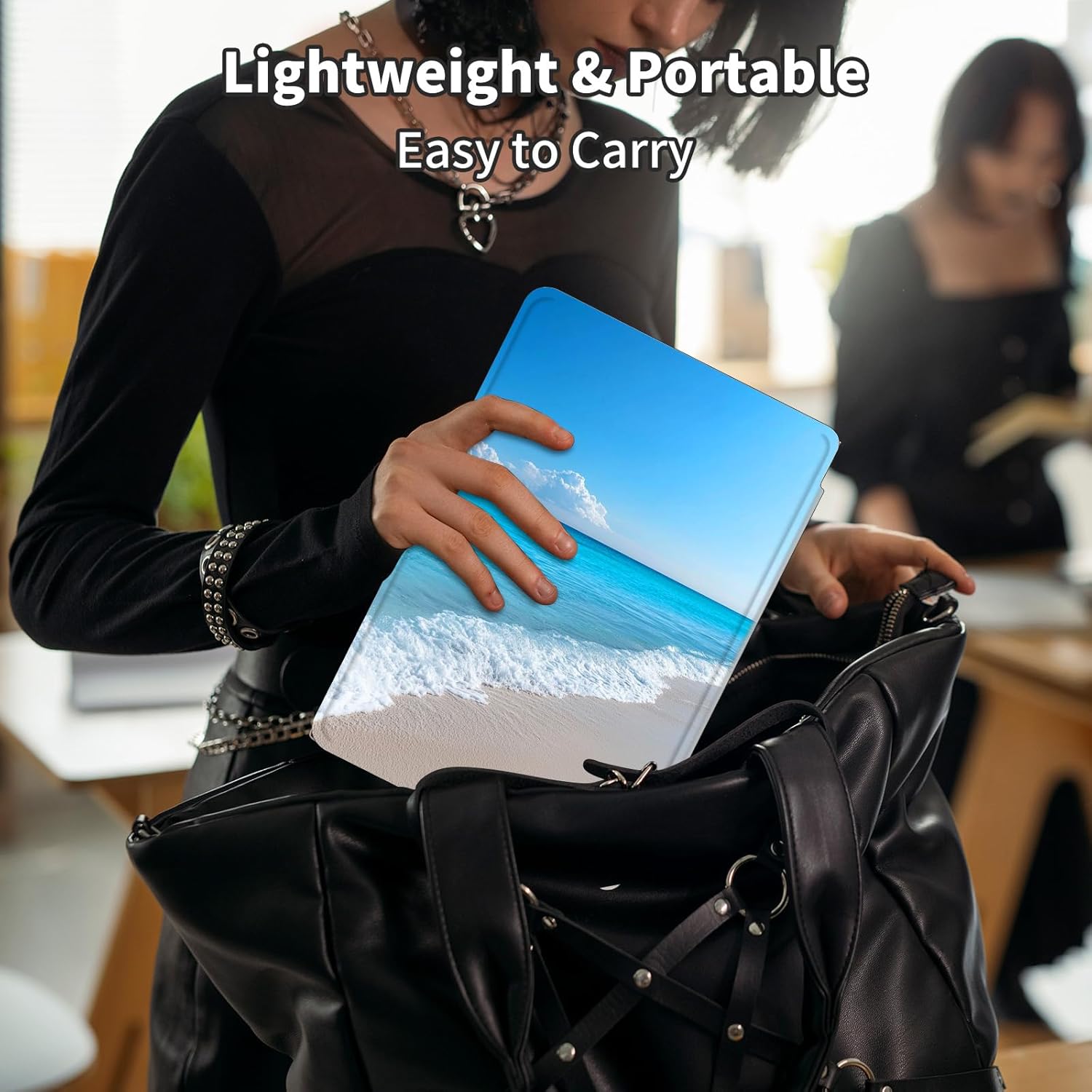 for Amazon Fire HD 10 Tablet Case 13th Generation 2023 Release,360 Degree Rotating Swivel PU Leather Stand Flip Folio with Auto Wake/Sleep Cover for Fire HD 10 Tablet 2023,Blue Sea Beach