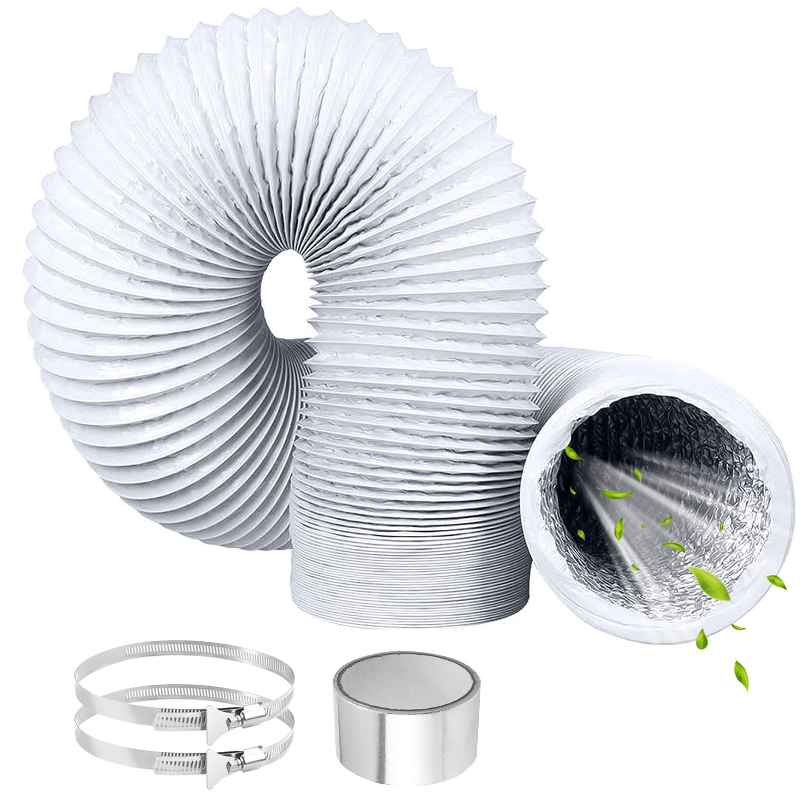 ComPDCVD Ducting Tumble Dryer Hose Portable Air Conditioner Hose Clothing Dryer Hoses Venting Duct PVC Flexible Air Con Vent Universal Pipe (100mm Ducting White)