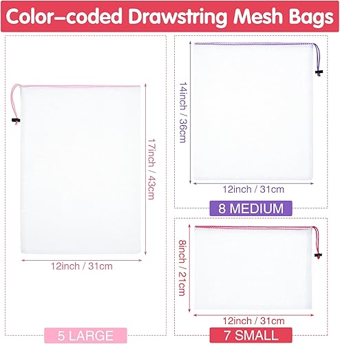 Miniatura 3 de Frienda 20 bolsas reutilizables de malla para comestibles con cordón, bolsas de almacenamiento de productos lavables para mercado agrícola,