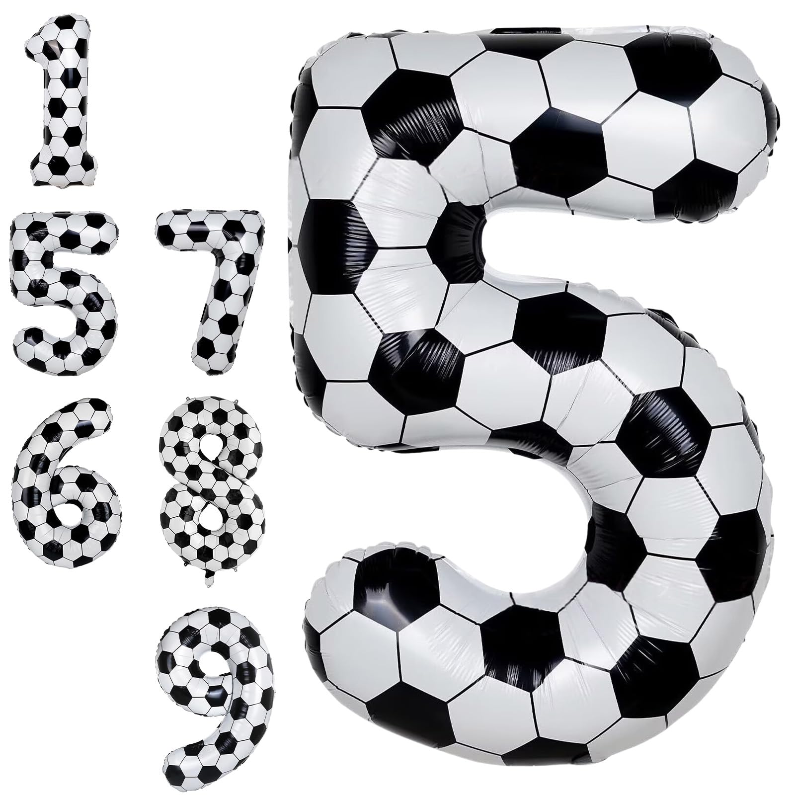 Football 5 Balloon Number, 40 Inch Football Number 5 Foil Balloon for Kid 5th Birthday Party Decor, Self Inflating White Five Balloons for Boys Sport Theme Celebration Word Cup Anniversary Decorations