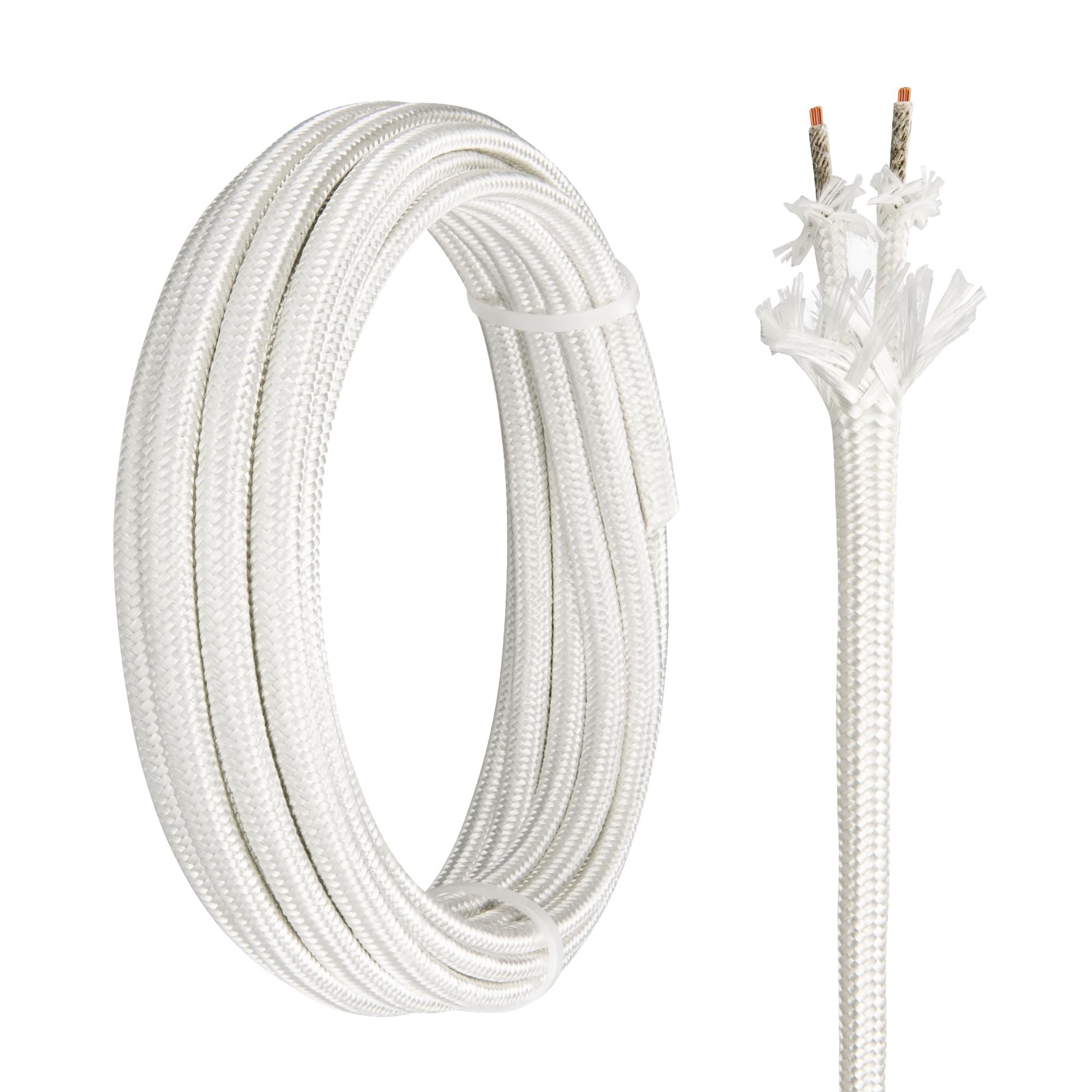 URCIANOW 5M 0.75mm 2 core Mica Cable High Temp Wire Insulated 500 Degrees Celsius High Temperature Braided Wire Cable White