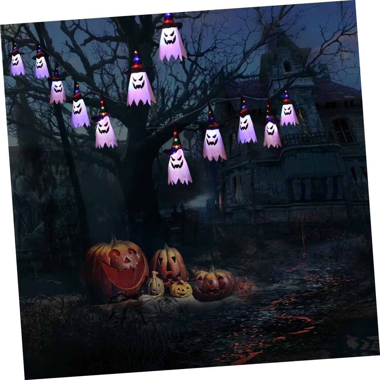 Operitacx Halloween USB String Lights Ghost Curtain Lamp LED Fabric Halloween Decoration Indoor Party Decor USB Operated Creepy String Lights
