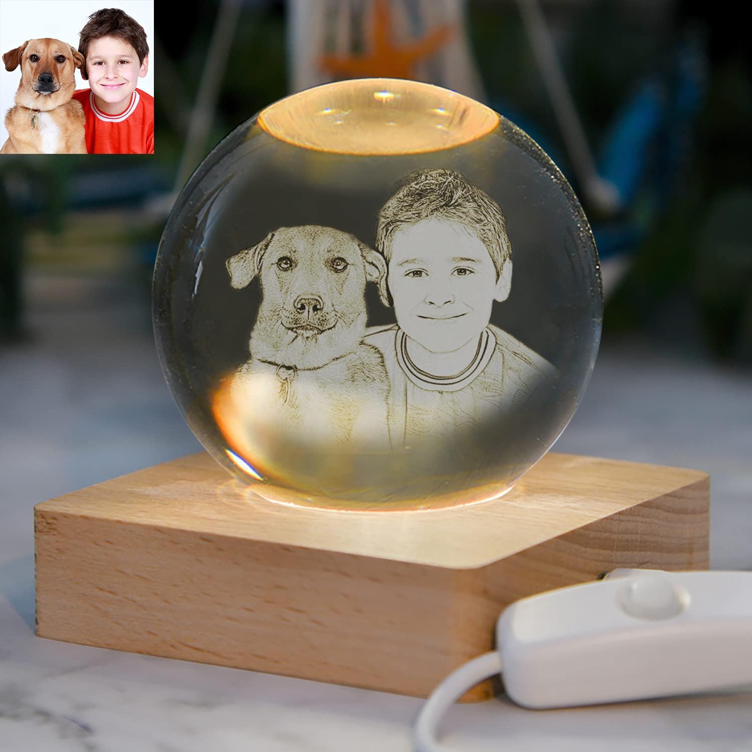 Personalized Crystal Photo Ball LED Night Light - Custom Picture 3D Engraved Ornament, Memorial Gift Home Decor Christmas Birthday Mother’s Day