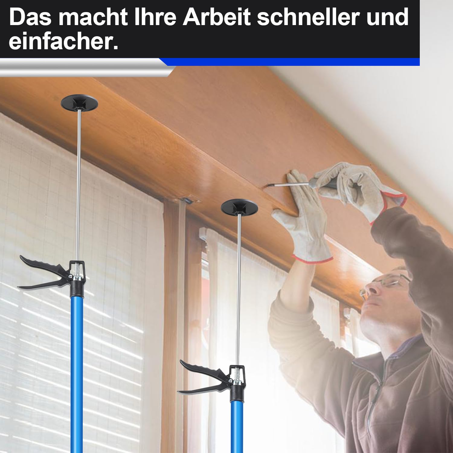 𝐉𝐚𝐱𝐠𝐮𝐨𝐦 Deckenstütze Montagestütze 4er Set, 115-290 cm höhenverstellbare Teleskopstütze, 50 kg Tragkraft, 10 cm rutschfeste Pads, Einhandstütze für Trockenbau Türrahmen