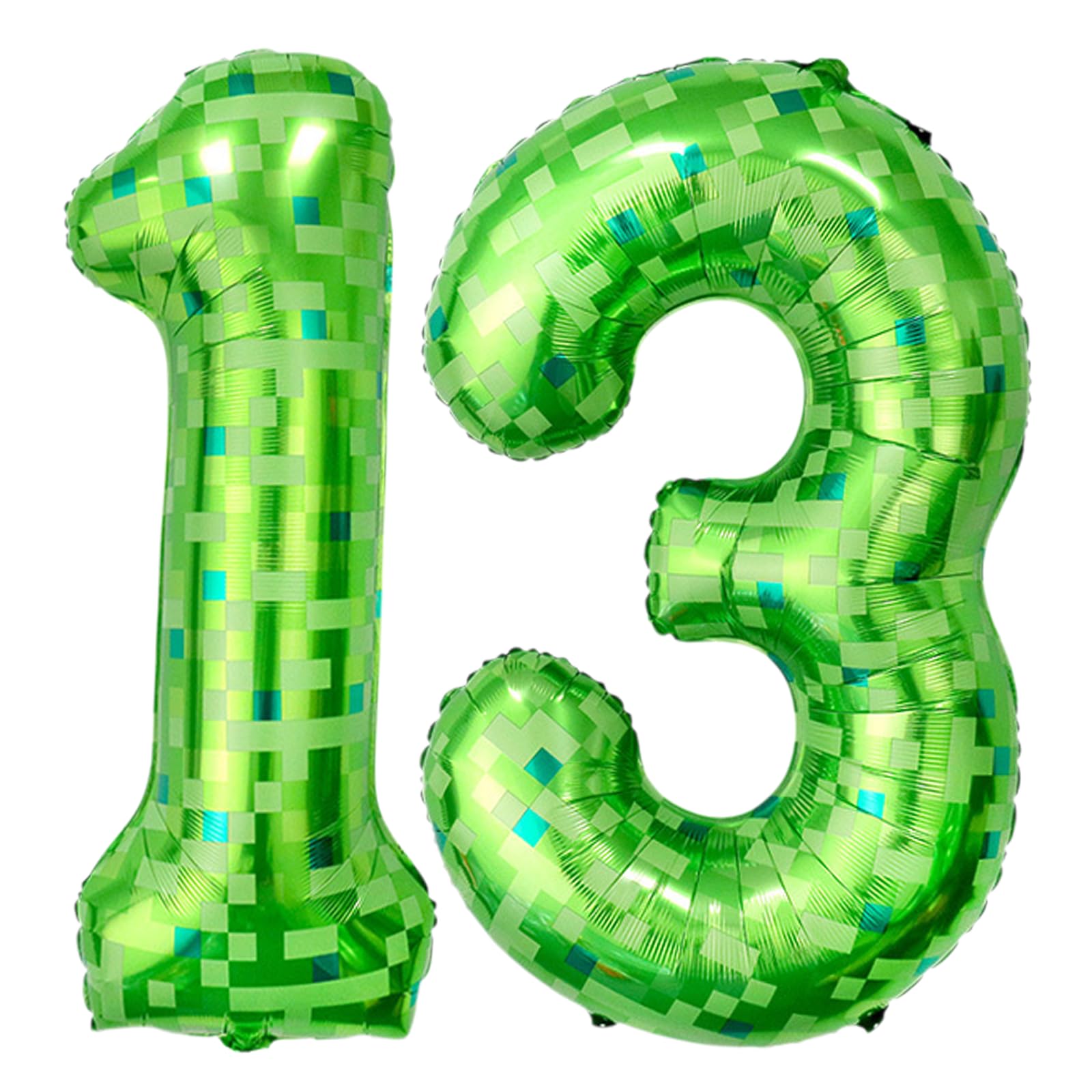 Number Balloons 40 Inch, Green Pixel 13 Number Balloons, 13 Year Old Birthday Decorations Supplies, Large Mylar Pixel Helium Balloon, Suitable for a 13st Video Game Golf Birthday Foil Numberballoons