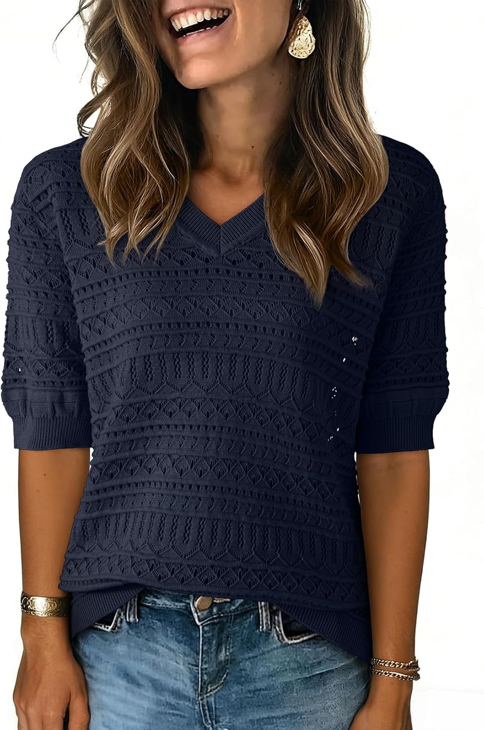 Dokotoo Women's Casual Short Sleeve Loose Tunic Tops Lightweight Knit Spring Summer Pullover Sweater Blouses