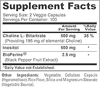 Vista 4 de NusaPure Colina e Inositol 1000mg - 200 Cápsulas Vegetarianas (100% Vegetariano, Sin OGM) Bioperine