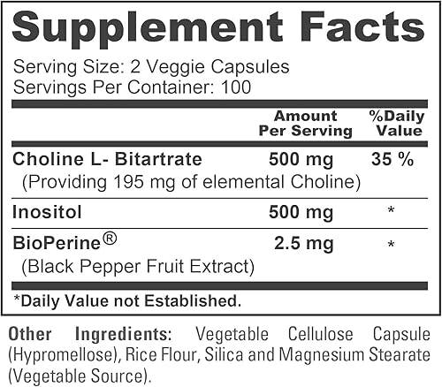 Miniatura 4 de NusaPure Colina e Inositol 1000mg - 200 Cápsulas Vegetarianas (100% Vegetariano, Sin OGM) Bioperine