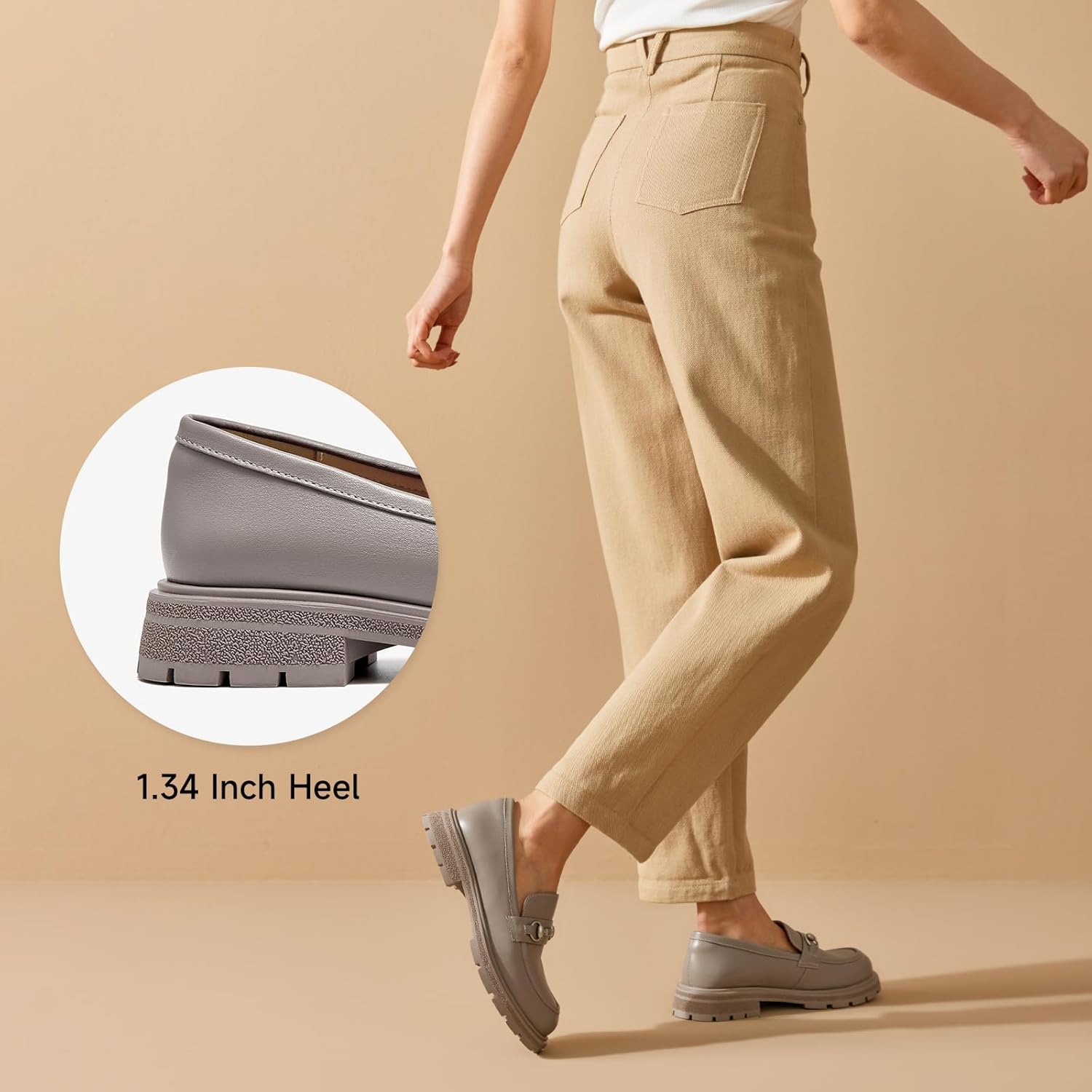 BEAU TODAY Chunky Loafers Women,Patent Full Grain Leather Loafers for Women,Comfortable Slip-on Fashion Platform Shoes, Non Slip Business Casual Work Office Square Toe Dress Shoes - Image 3