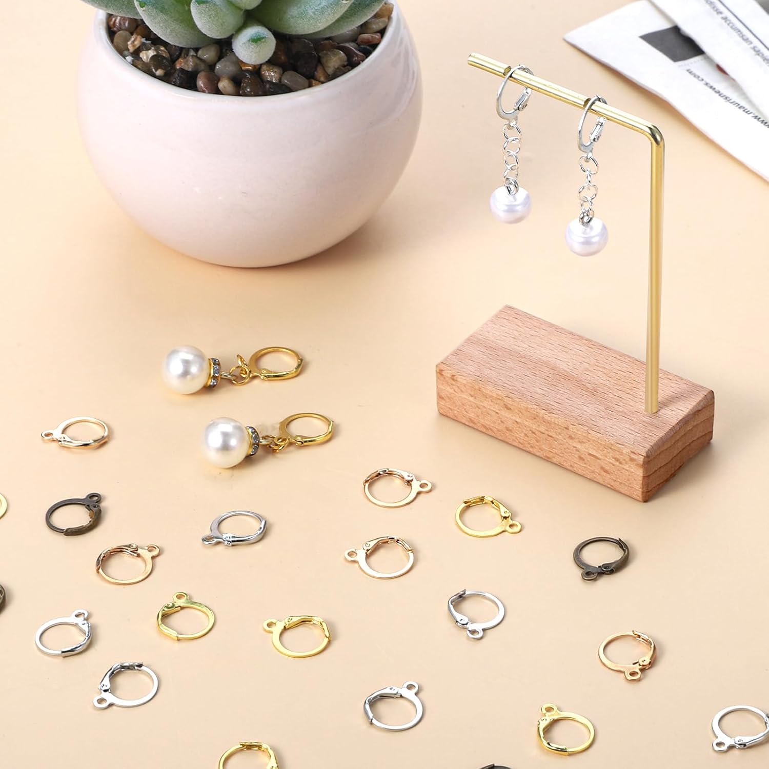 120 Pcs Leverback Earring Hooks, Gold Plated Loop Earrings Ear Wires with Open Loops, Zinc Alloy Round French Hook Clasps Leverback Earrings Making Kit for DIY Jewelry Making Findings (4 Colors) - Image 5