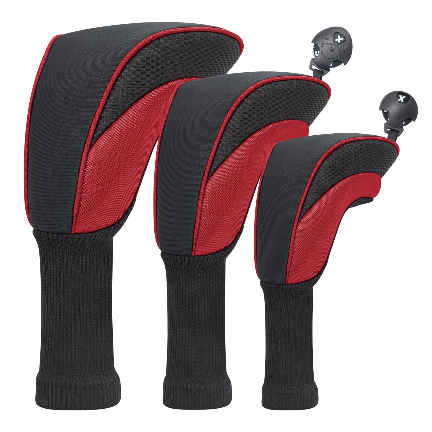 Golf Club Head Covers for Fairway Woods Driver Hybrids 3/4/5 Pieces Long Neck Mesh Sports Fan Golf Club Headcovers Set with Interchangeable No. Tags 3 4 5 6 7 X Golf Accessories for Men Women.