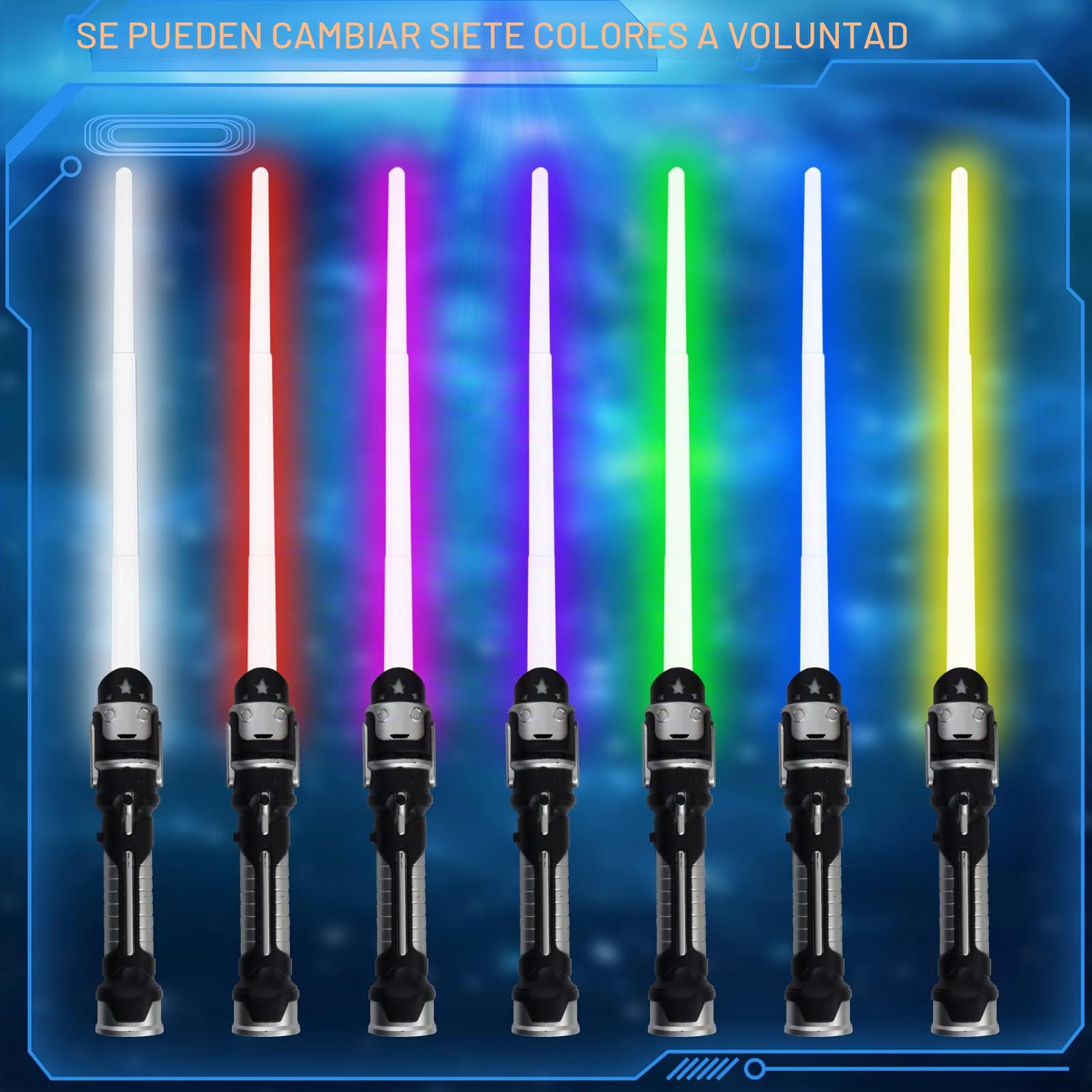 2 Piezas Espada Láser para Niños,2 en 1 Sable De Luz,Espada de Luz | Espada Laser 7 Colores con Sonido,Sable Laser Telescópica y Plegable,Cosplay Regalos,para Adultos Adolescentes Niños