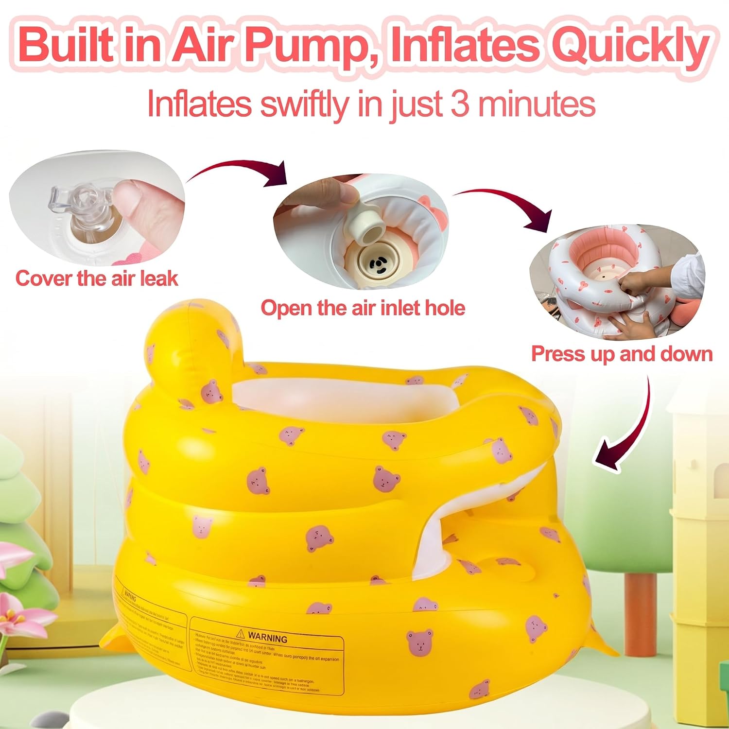 Upgraded Inflatable Baby Seat with Safety Clip to Chair Leg & Front Bumper Anti-Fall Design, Sit Me Up Floor Seat for Baby Chair Sit Me Up, Blow Up Baby Chair for Babies 3-36 Months Built in Air Pump