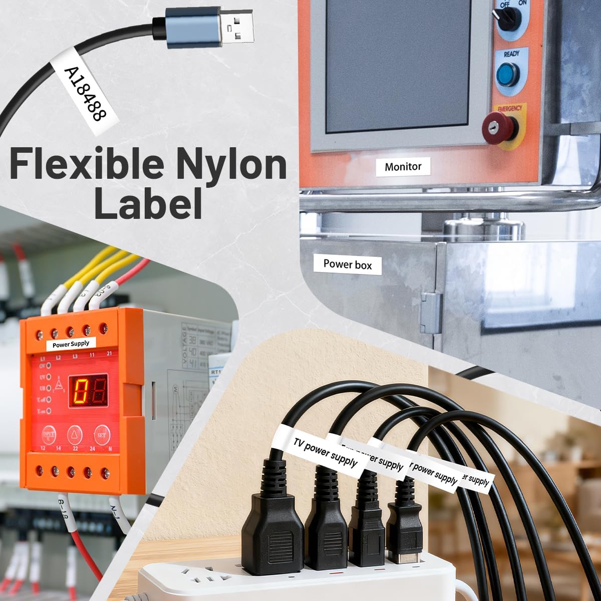 Rhino 4200 Label Tape 1/2 Compatible with Dymo 18488 Rhino Flexible Nylon A18488 for Rhinopro 5200 4200 5000 6000 Industrial Label Maker Refills, 4 Pack, 1/2'' x 11.5', Black on White