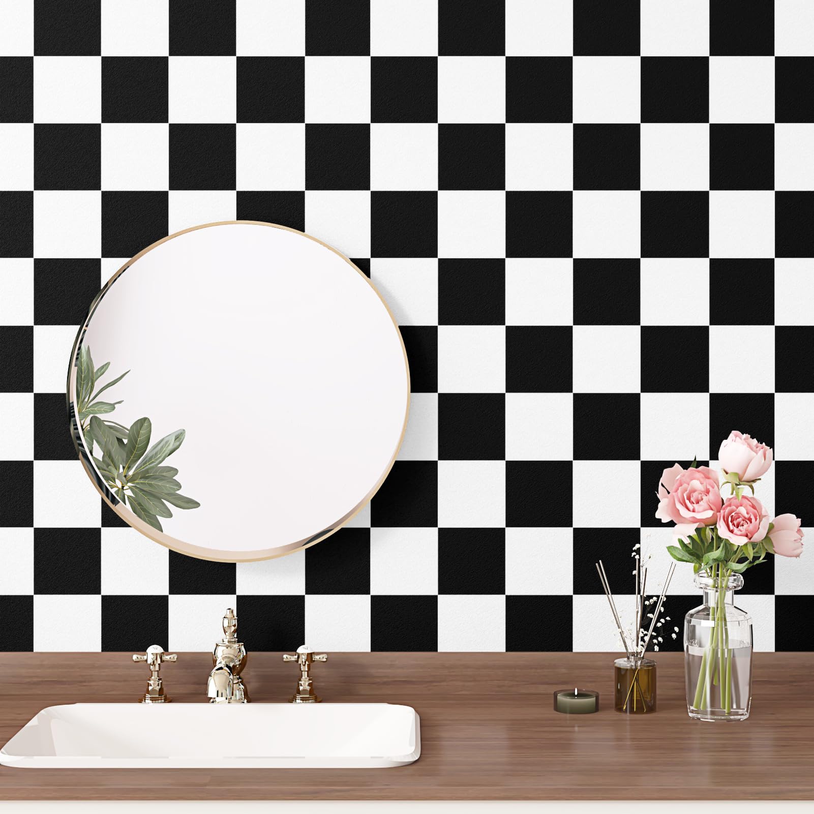 STICKEEP Black and White Checkered Wallpaper Funky Checkerboard Geometric Peel and Stick Classic Checkered Contact Paper Lattice Pattern Modern Wall Paper for Bedrooms Countertops Shelves 17.5" x 315"