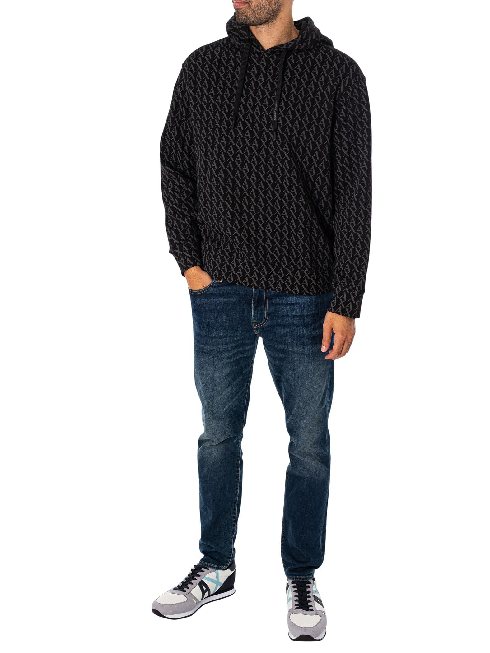 Armani Exchange Uomo Felpa con Cappuccio Pullover con Stampa Logo, Nero