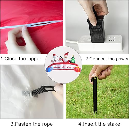 Miniatura 4 de Cartel inflable de Feliz Navidad de 10 pies con árbol de Navidad de oso polar de Papá Noel, decoración inflable al aire libre con luces LED,