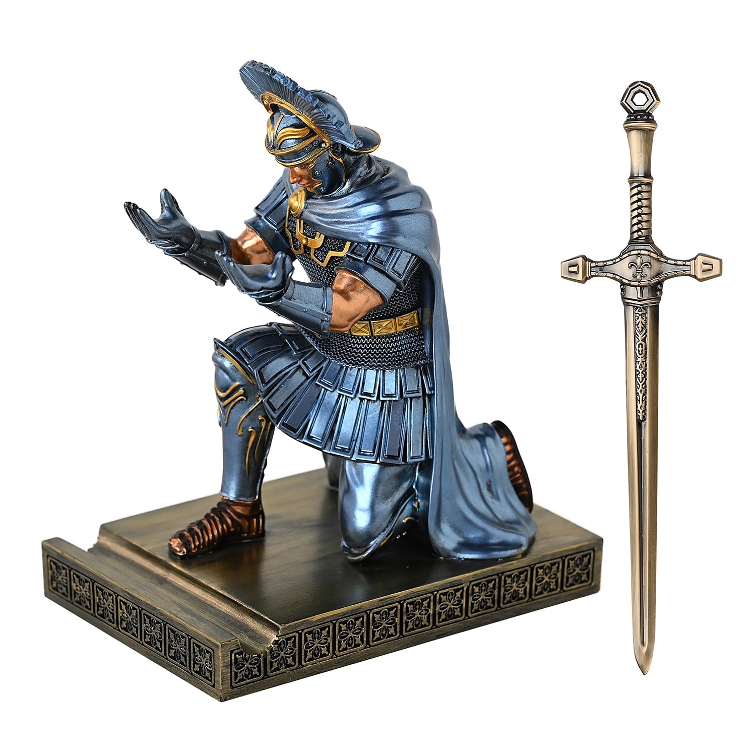 HDMbigmi Centurion Cloak Warrior Knight Pen Holder Mobile Phone Stand Desk Organizers and Accessories as Gift for Office and Home (Blue)