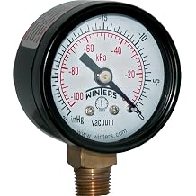 Winters 1-1/2 inch Dial Size, Economy Utility Dry Pressure Gauge, Brass Internals, Black Steel Case, Dual Scale 30 inch Hg-0 Vac/kPa, 3-2-3% Accuracy, 1/8 inch NPT Bottom Mount, Vacuum Pressure Gauge