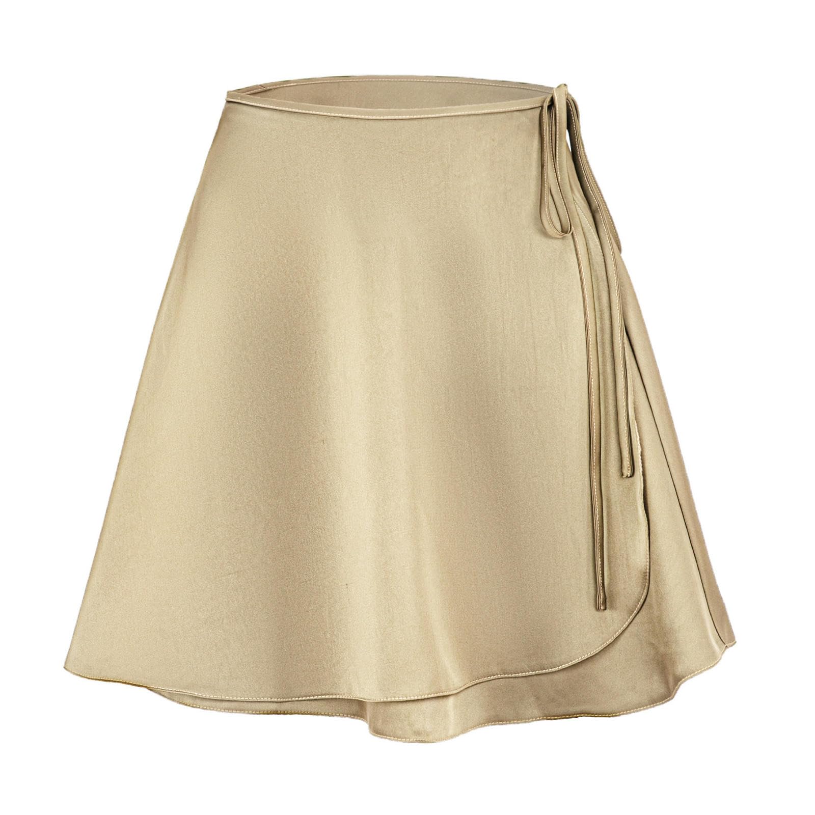 Röcke Damensatin Satin Hohe Taille Schnürung A-line-Minirock-sexy Kurzrock Für Freizeit- Und Abendkleidung-Sekt-m