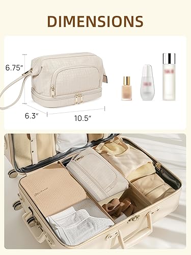 Miniatura 3 de Telena Bolsa de maquillaje de gran capacidad, bolsas de cosméticos de viaje de doble capa, bolsa de maquillaje portátil de cuero para mujeres,