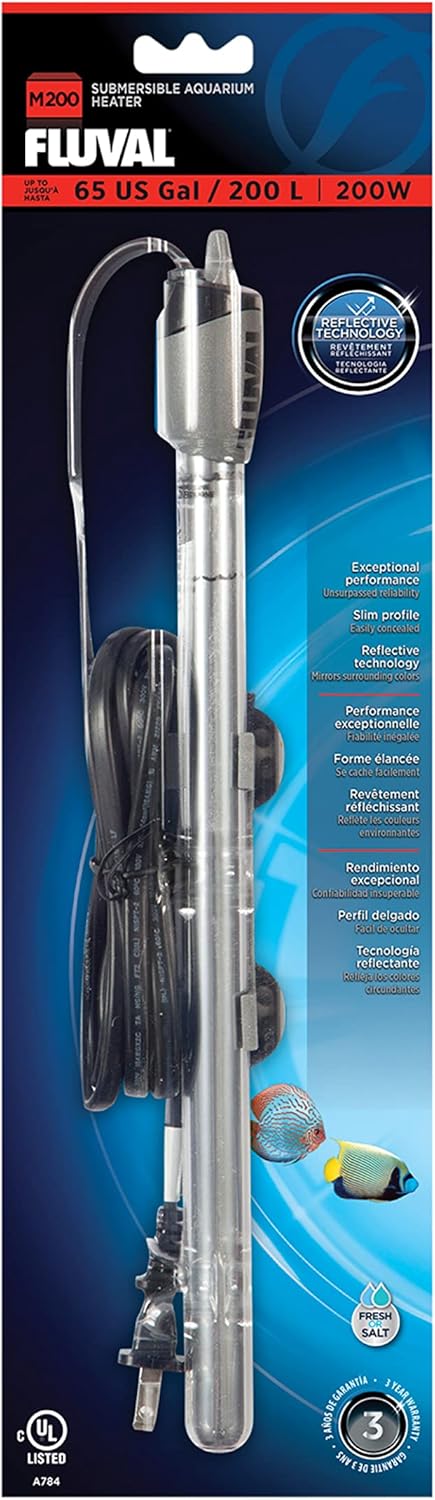 Fluval M200 Ultra-Slim Submersible Aquarium Heater – 200W Underwater Heater for Aquariums up to 65 Gal.