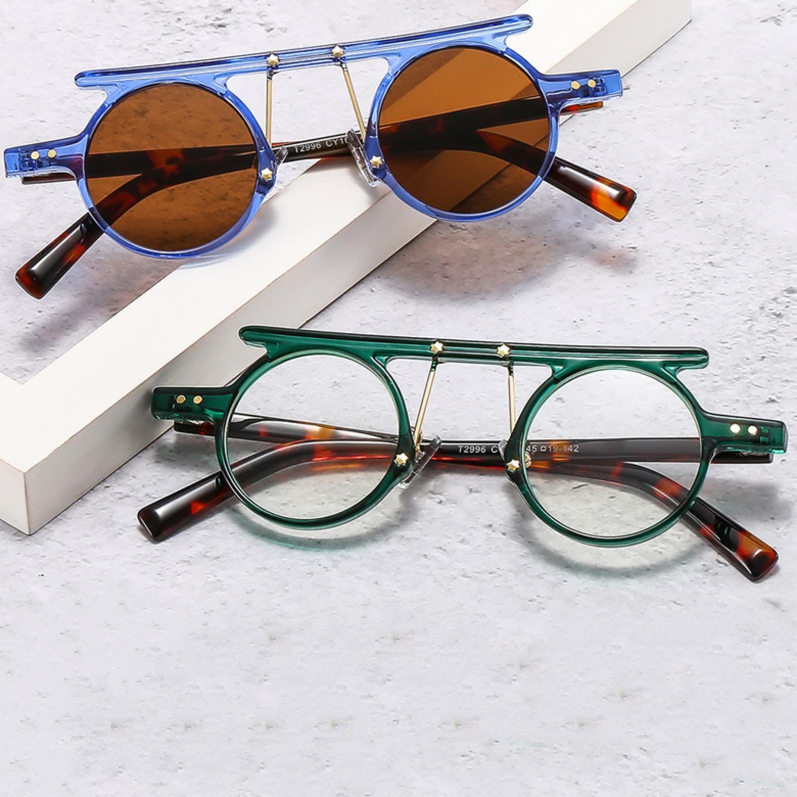Gafas de sol UV400 para hombres y mujeres, marco pequeño punk redondo gris claro, lente ligera para deportes al aire libre y conducción