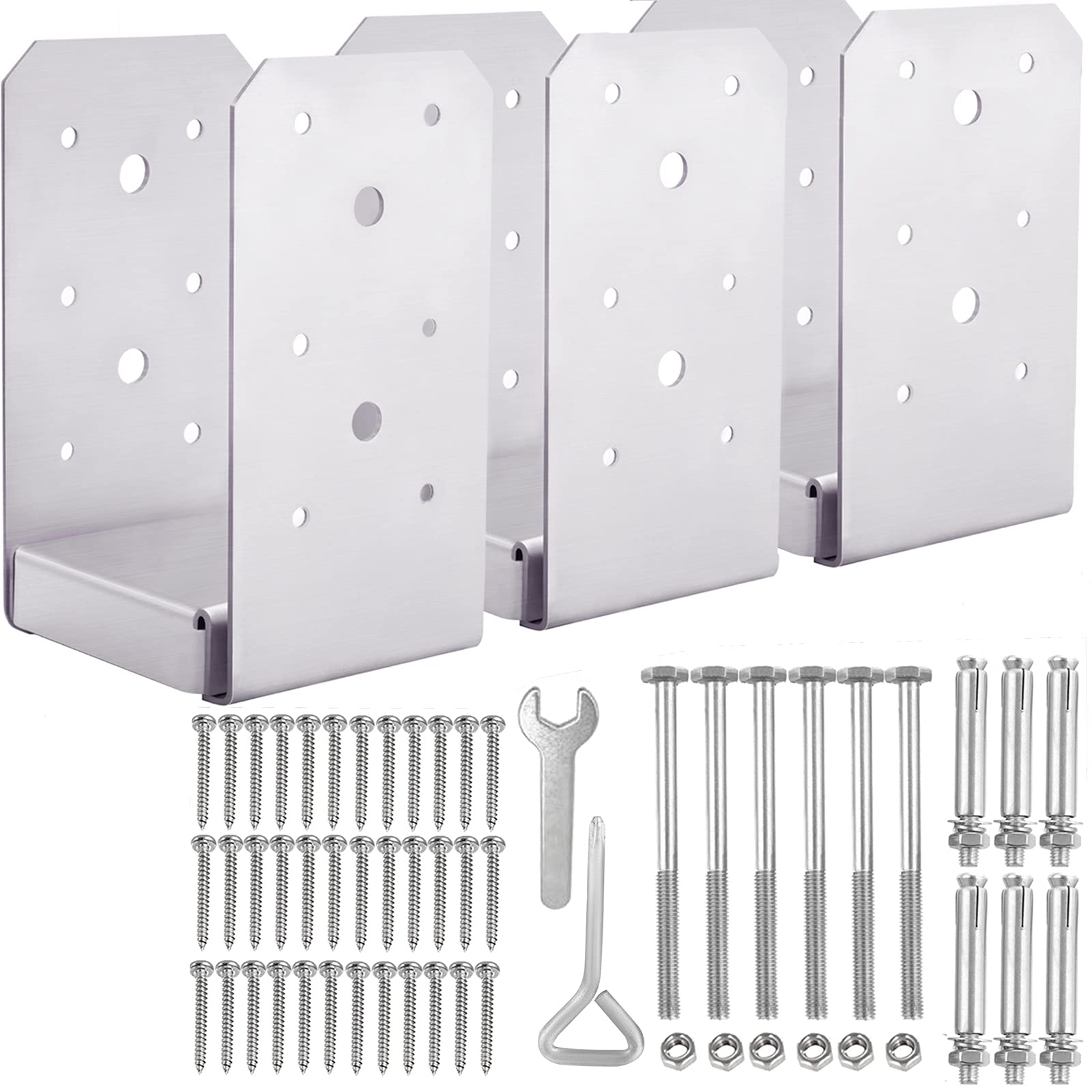 SPACEEUP Post Base 4"x4" Post Anchor 3pcs Adjustable Post Base Stainless Steel Concrete Post Anchor for Pavilion Deck Railing Support Decorative Anchor Plate