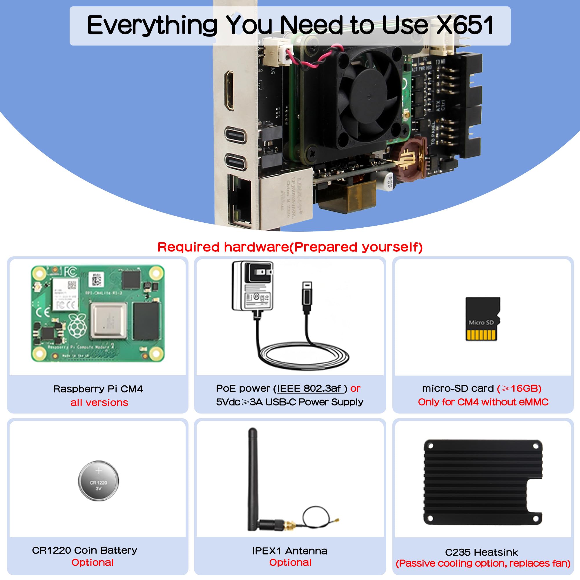 Geekworm X651 KVM Over IP Kit PCIe Version Support KVM V3 PoE ATX CSI for Raspberry Pi Compute Module 4 (Not Include Raspberry Pi CM4) — view 7