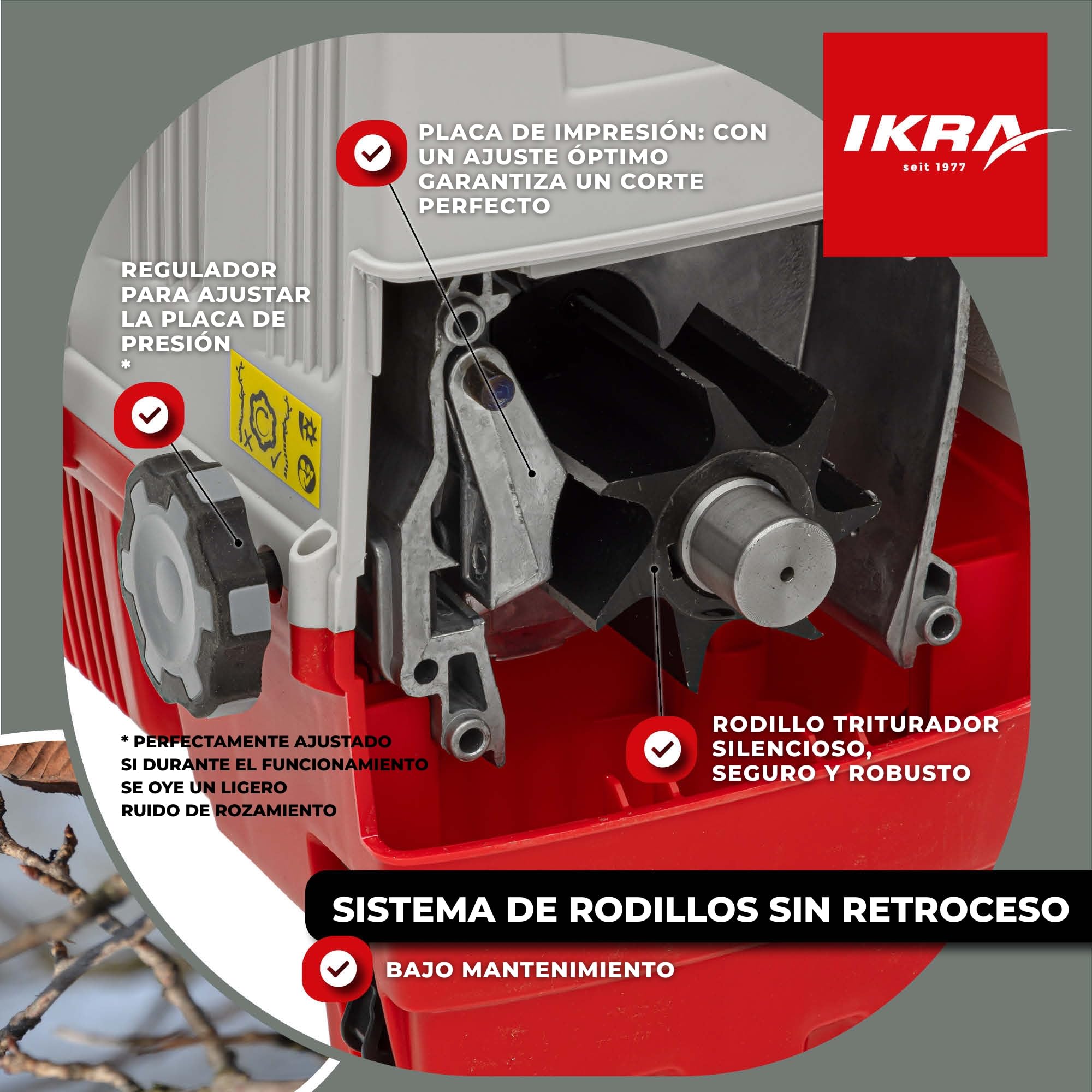 IKRA trituradora eléctrica de jardín ILH 3000 S, potente 3000 W, grosor de ramas de hasta 44 mm, incl. bolsa colectora de 45 l