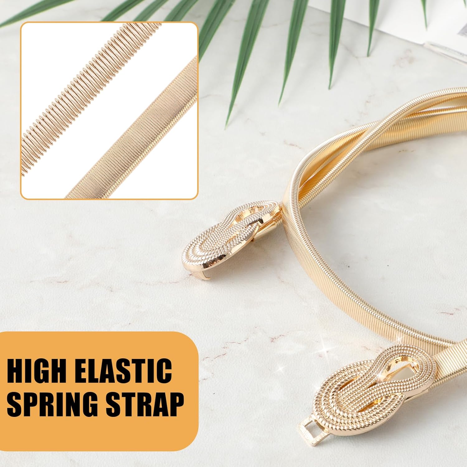 Gold Stretch Belts for Women, Elastic Gold Chain Belt for Dresses Skinny Thin Waistband Ladies Dress Waist Band - Image 7