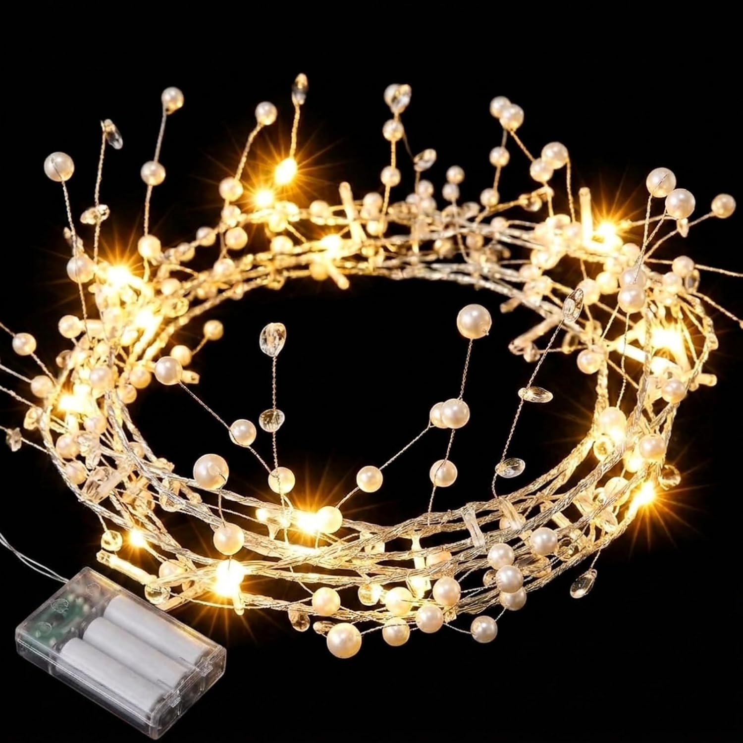 VIHOSE 2 Pack 13ft 60 LED Pearl Beaded Fairy Lights Battery Operated Pearl