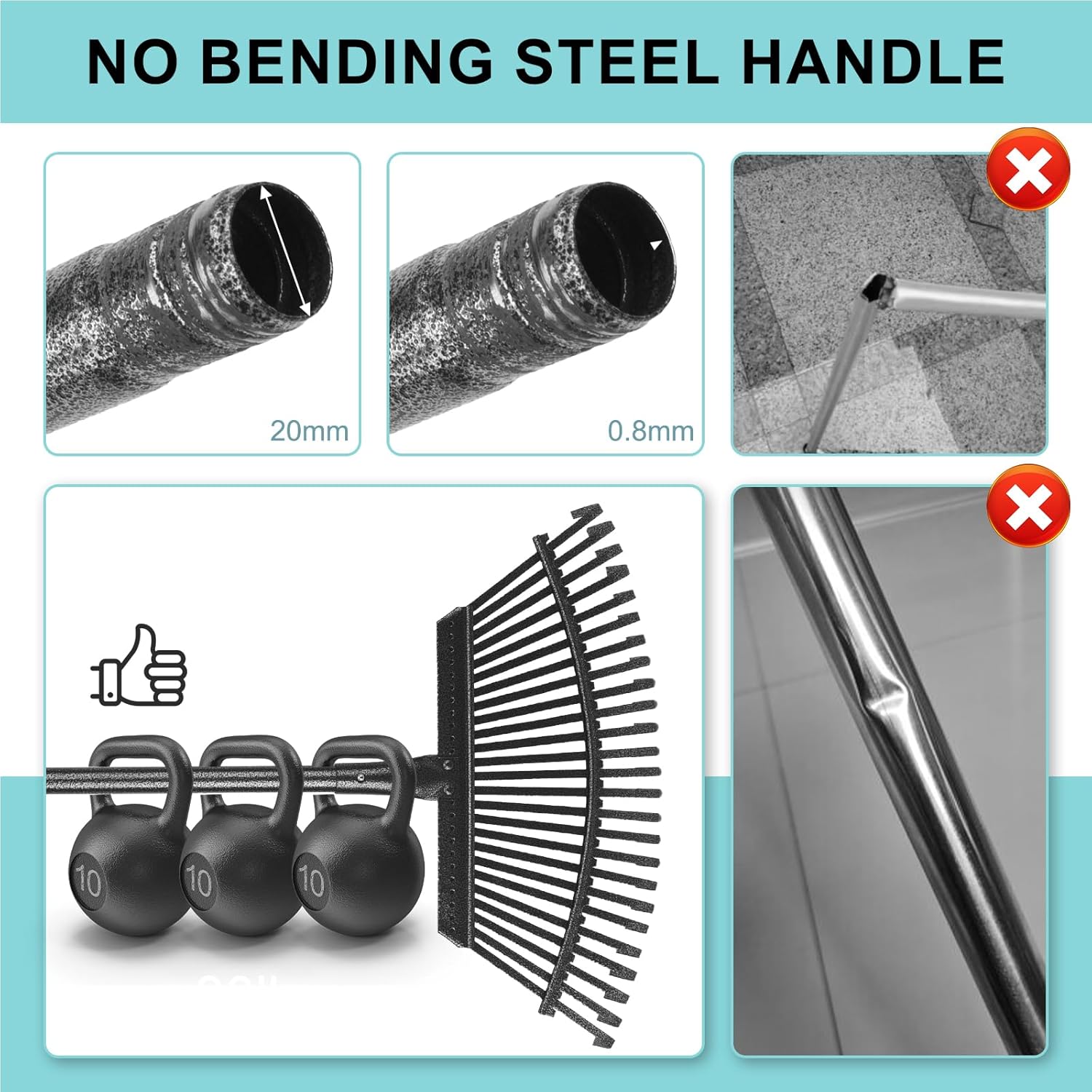 KeFanta Garden Leaf Rake ,18.5" Wide Heavy Duty Leaf Rake with 25 Metal Tines, Leaves Rakes with 6FT Adjustable Handle for Yard Lawn Shrub Garden Leaves