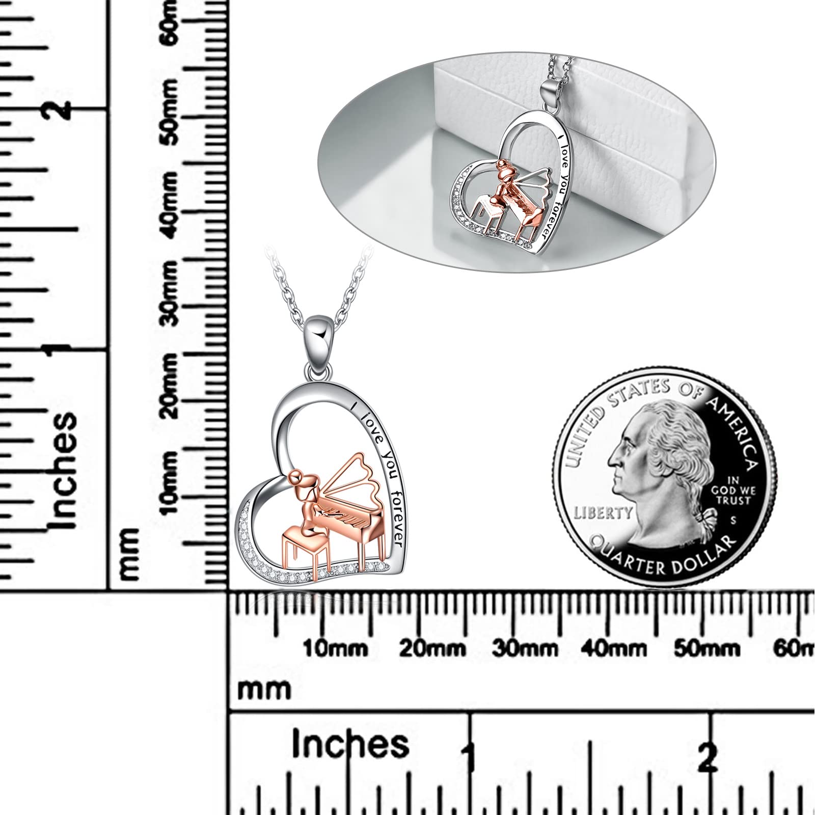 YFN Collana per pianoforte in argento Sterling per donne, ragazze, figlie, sorelle, pianisti, musicisti, non è una pietra preziosa, né una pietra preziosa