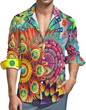 Amazon Co Jp サイケデリックパターン メンズ 長袖 シャツ ジカジュアル トップス ャケットィット キャンプや仕事に 服 ファッション小物