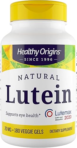 Healthy Origins Luteína 20 mg (Lutemax 2020 con zeaxantina, sin OMG, vegano, soporte para los ojos), 180 geles vegetales