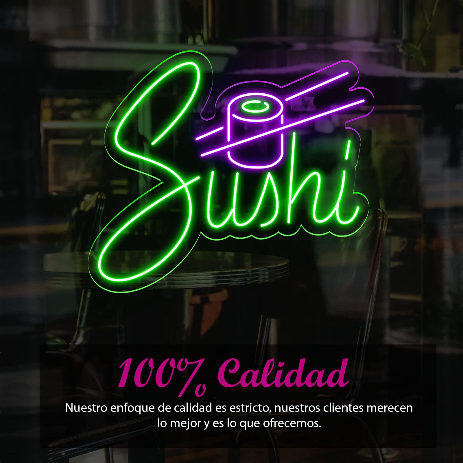 Neon Luces Pared Carteles Letrero Comida Restaurante Feliz -55cm - Personalizable - Multi modelos para elegir - Con Mando a la Distancia- Interior (Neón para Restaurante de Sushi)
