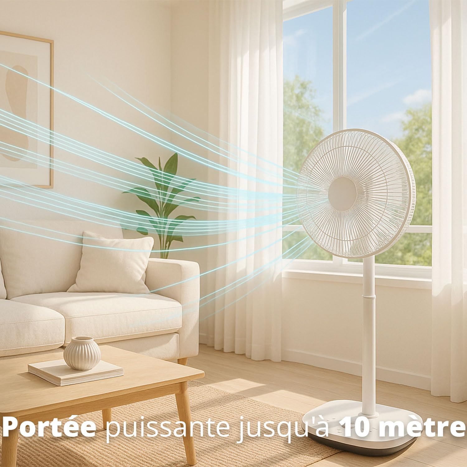 FLINQ Ventilateur sur Pied Silencieux - Ventilateur Colonne 180° Oscillation - 12 Vitesses - App & Télécommande - Ventilateur Puissant Chambre - Blanc