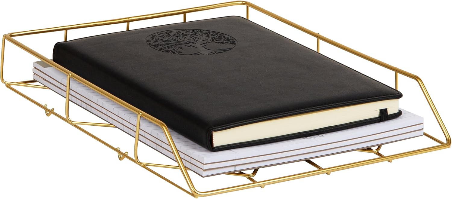 Mind Reader Document Organizer, Desktop Organizer, File Storage, Modern, Office, Metal, Gold