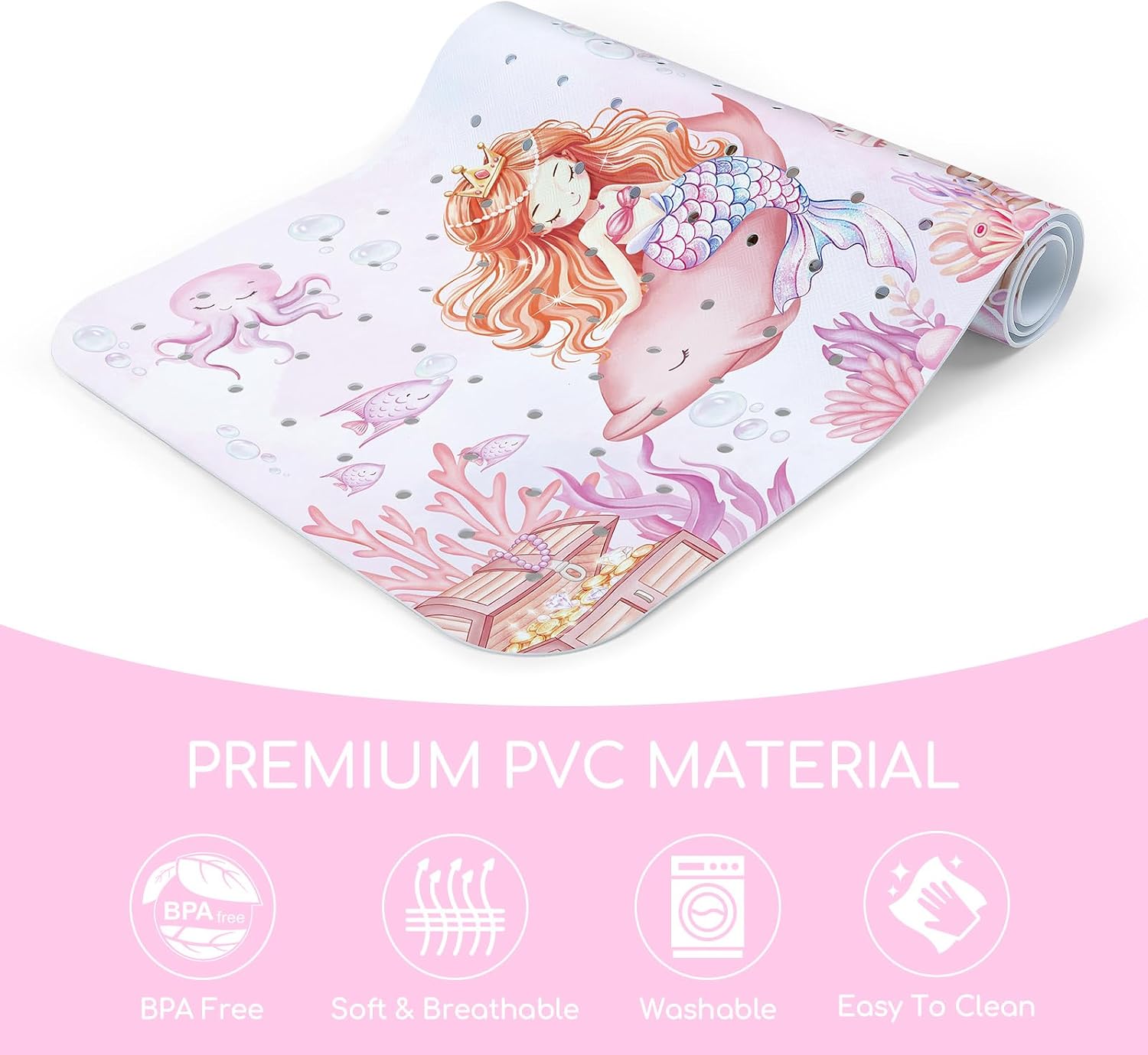 Baby Bathtub Mat Non Slip, Machine Washable, Mermaid